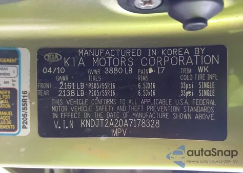 2010 Kia Soul + z USA, uszkodzony, nr VIN KNDJT2A20A7178328